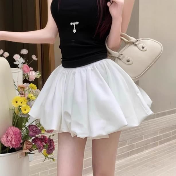 白スカート ふんわりシルエットミニスカート