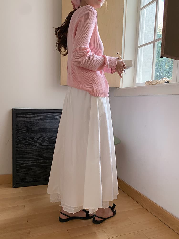 白スカート 風合い豊かな二重構造マキシスカート