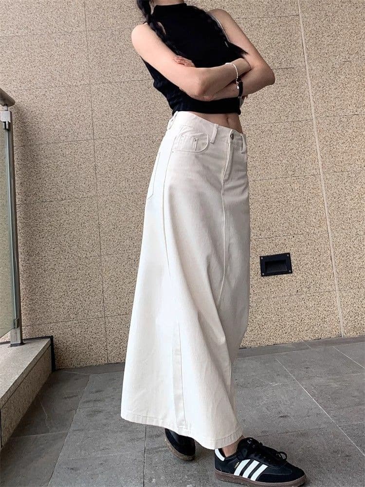 白スカート すっきりシルエットマキシスカート