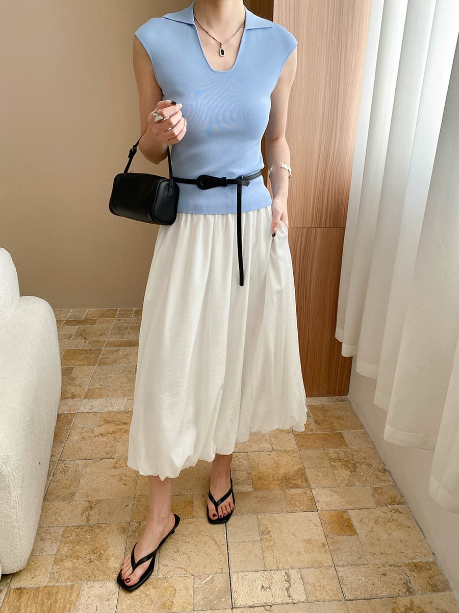 白スカート 優雅なバルーンプリーツスカート