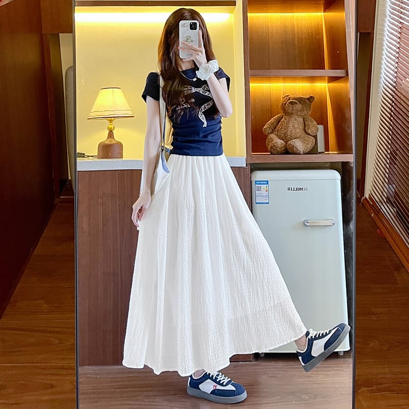 白スカート ふんわり texture フレア ロング スカート