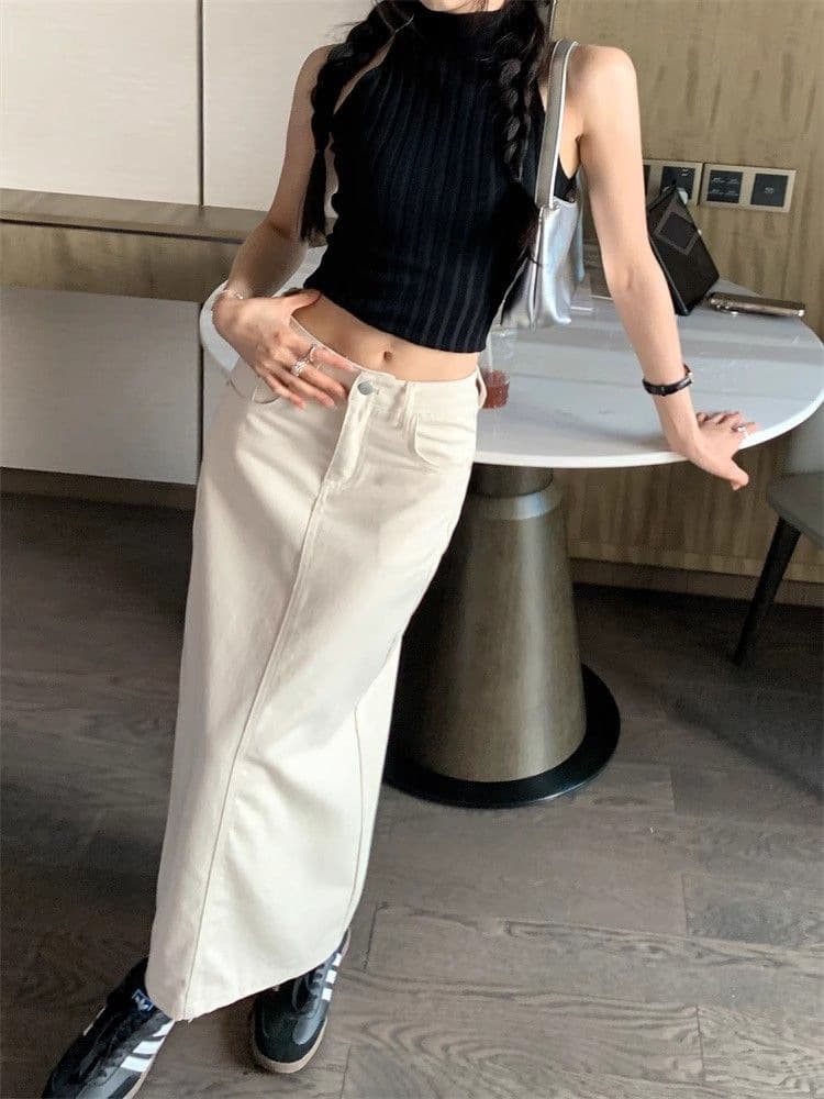 白スカート すっきりシルエットマキシスカート