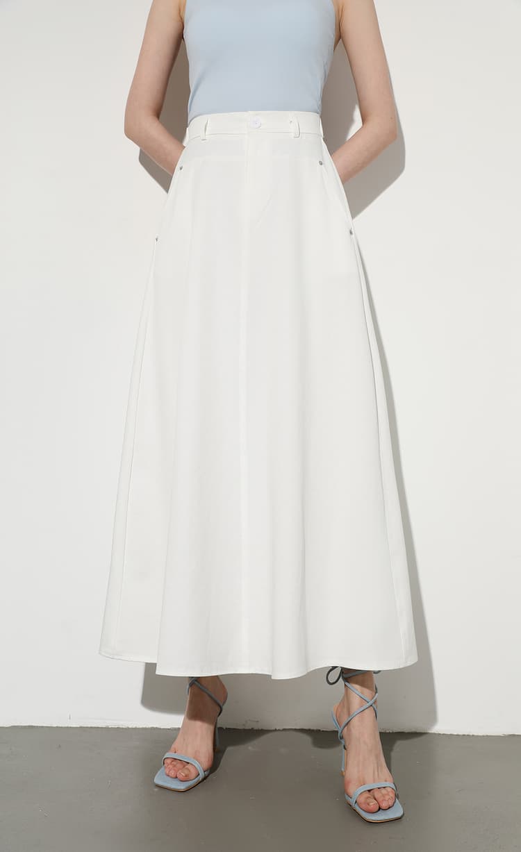 白スカート フレアデニムロングシルエットスカート