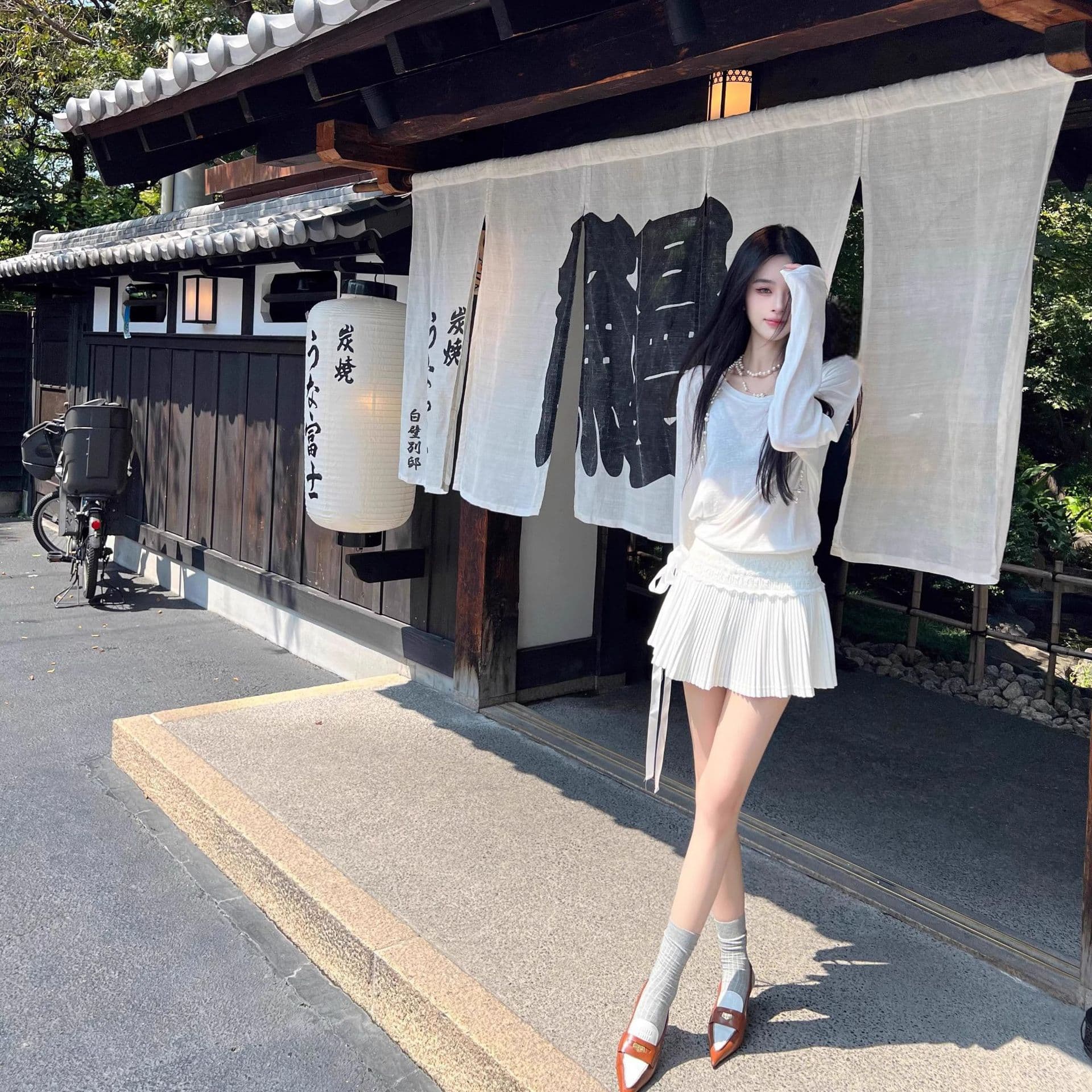 白スカート 優美プリーツミニスカート