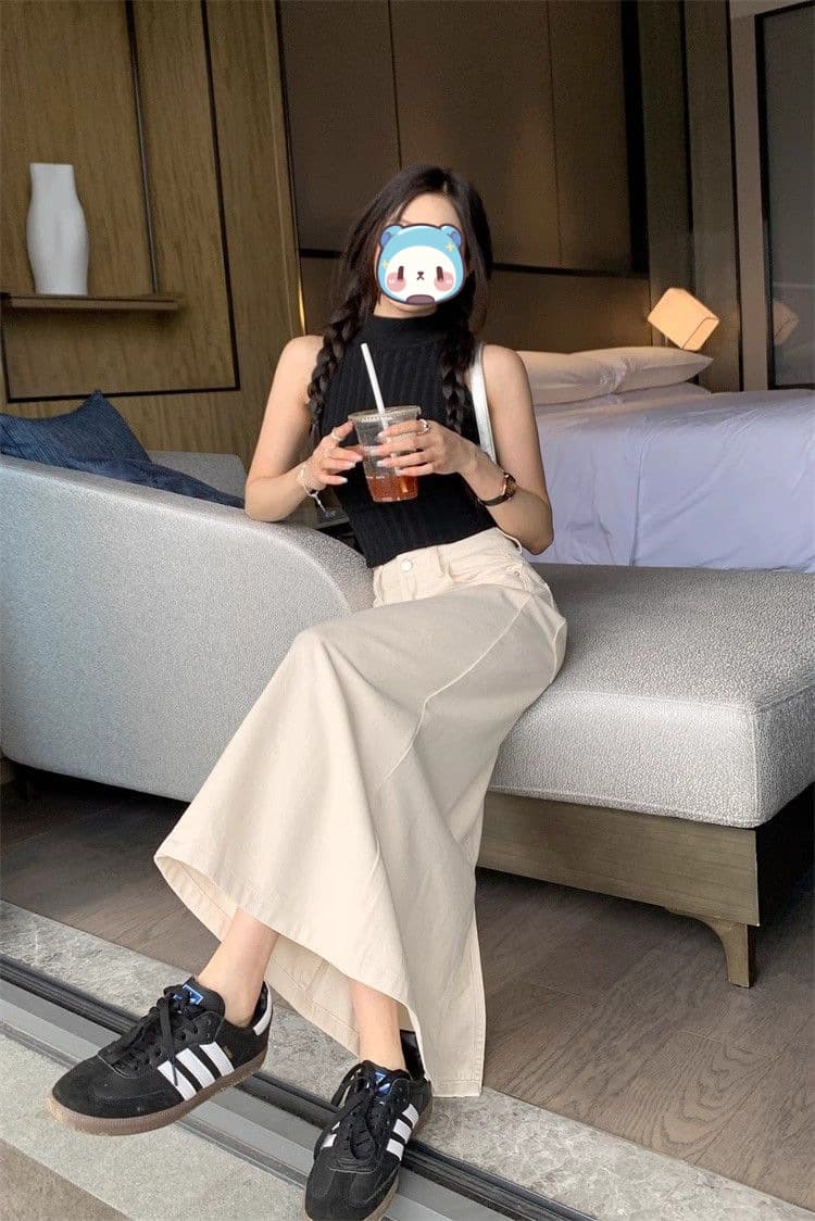 白スカート すっきりシルエットマキシスカート