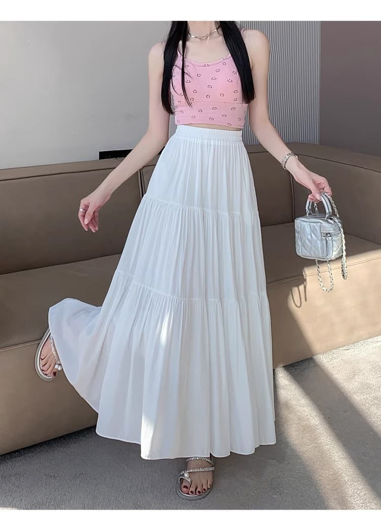 白スカート ティアードロングマキシスカート