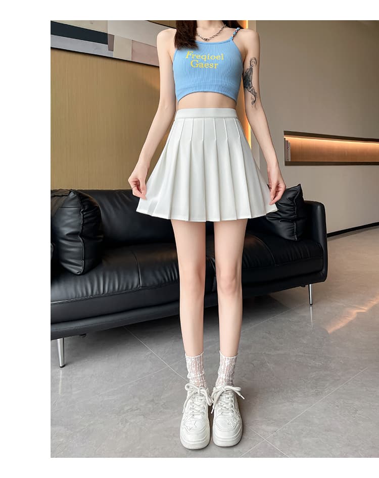 白スカート プリーツなめらかミニスカート