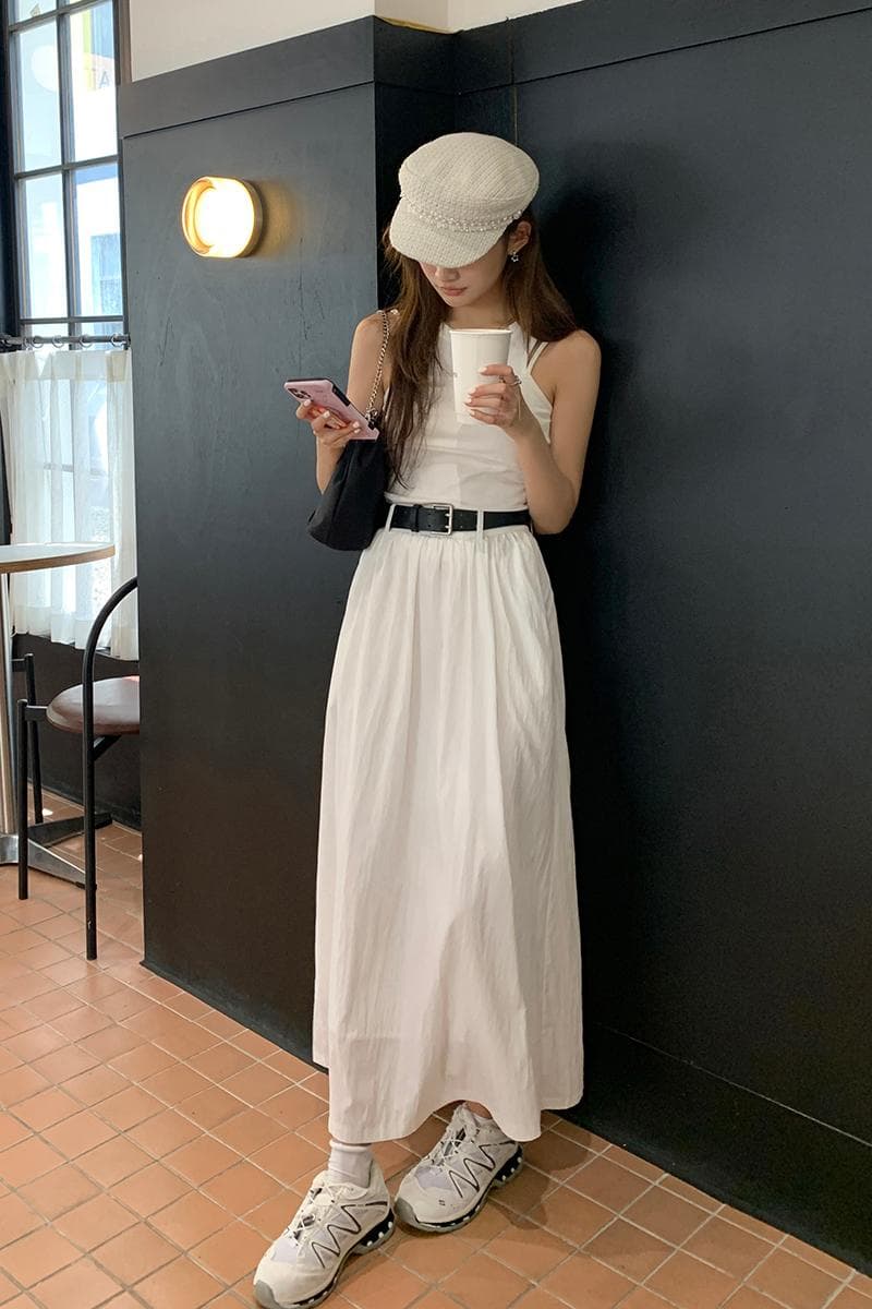 白スカート 韓国風上品ロングスカート白色大人可愛い