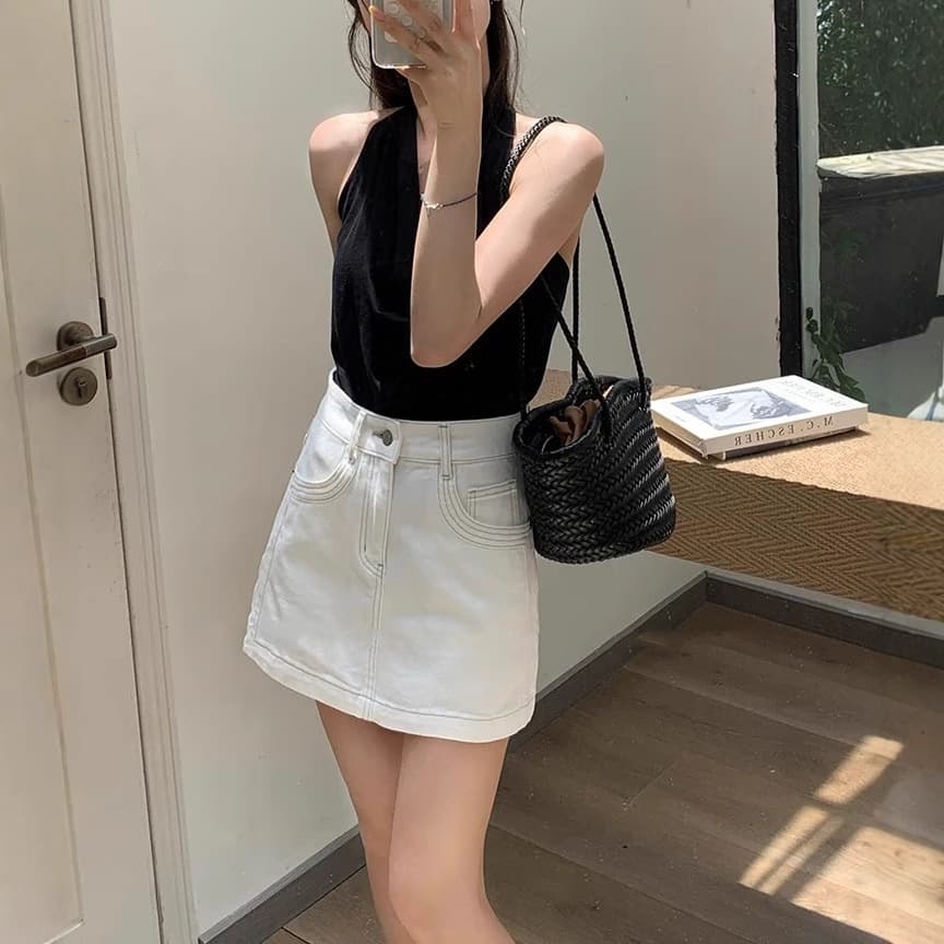 白スカート シンプル台形ミニスカート