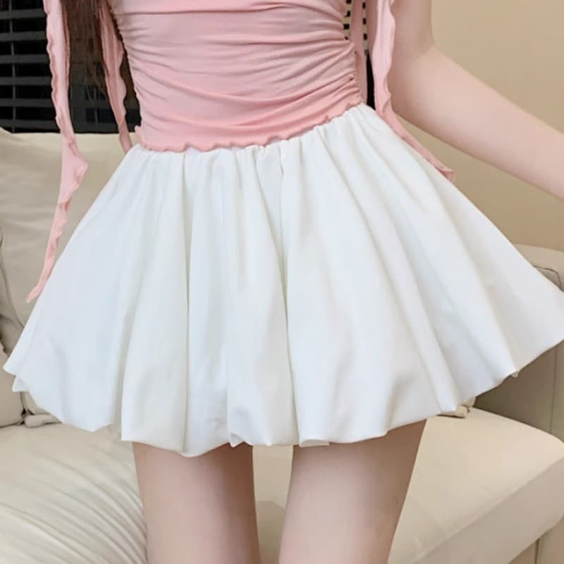 白スカート ふんわりシルエットミニスカート