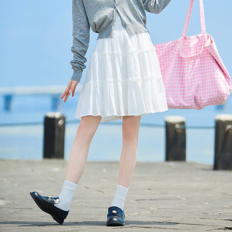 白スカート ティアードフリルロングスカート