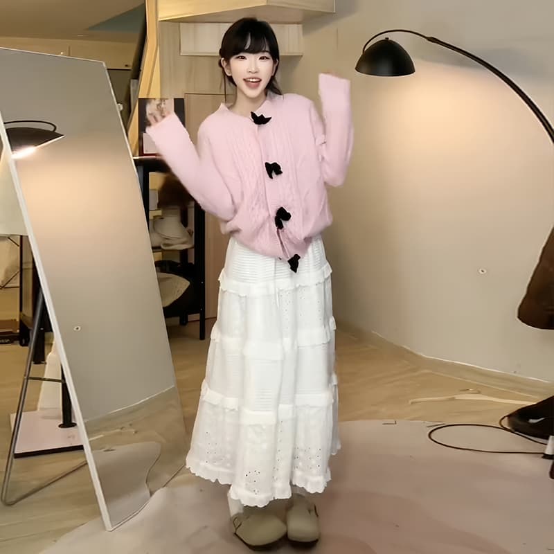 白スカート フェミニンティアードスカート