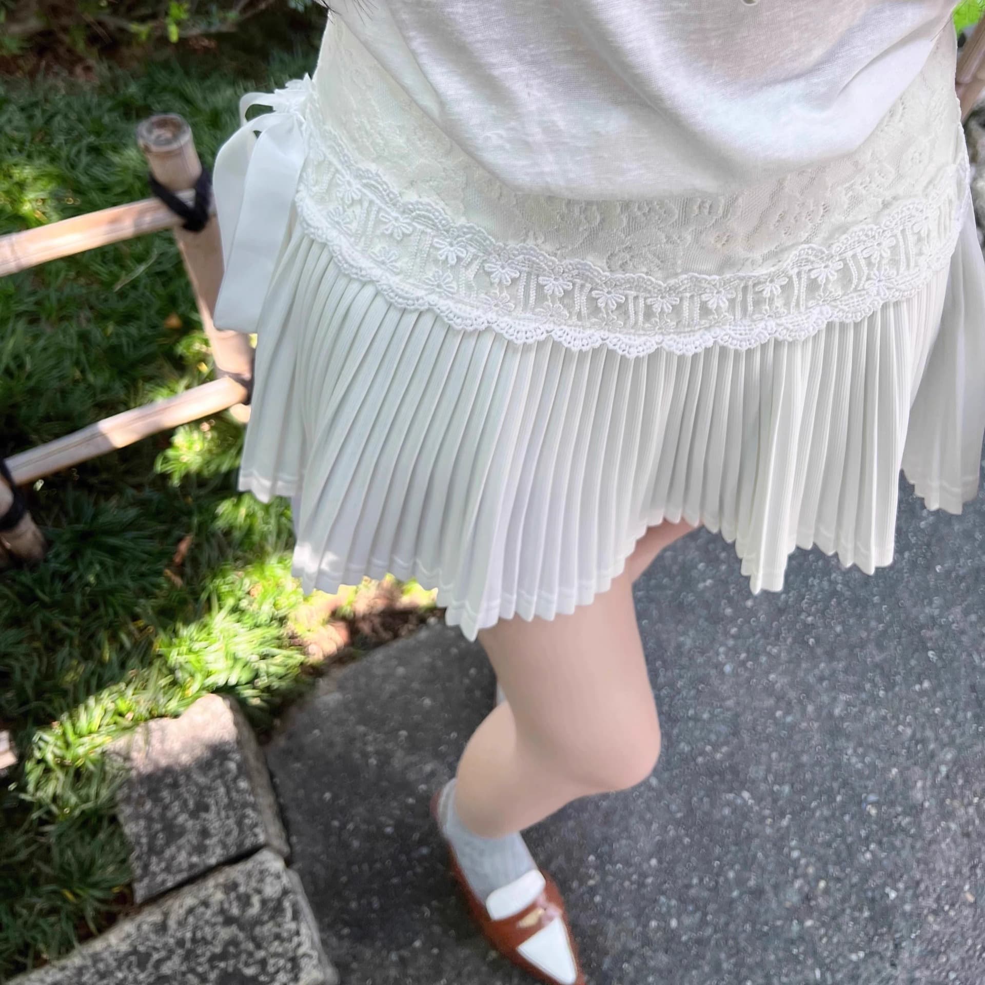 白スカート 優美プリーツミニスカート