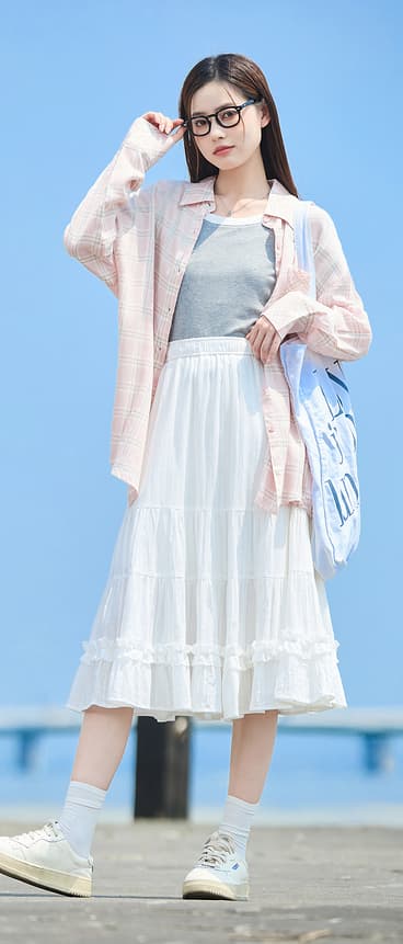 白スカート ティアードフリルロングスカート
