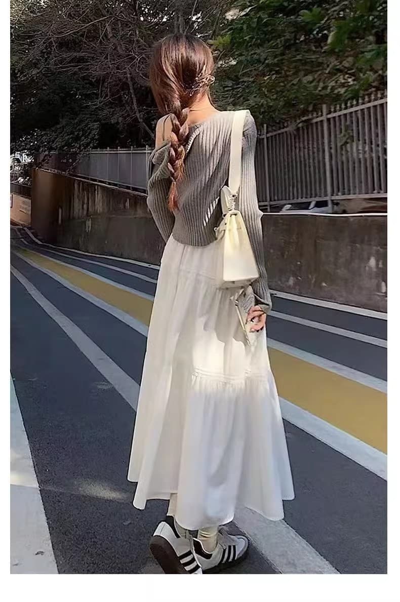 白スカート ティアードマキシ揺れ感ロングスカート