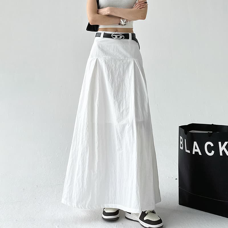 白スカート クラシカルプリーツロングスカート