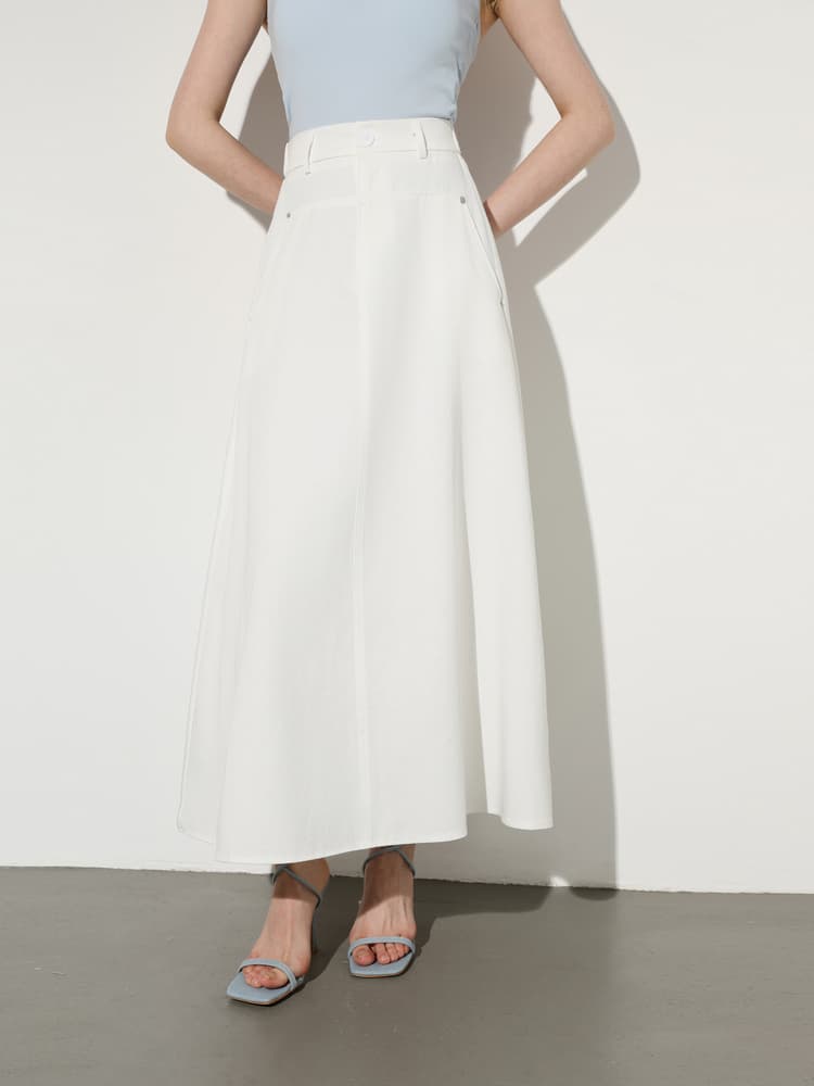 白スカート フレアデニムロングシルエットスカート