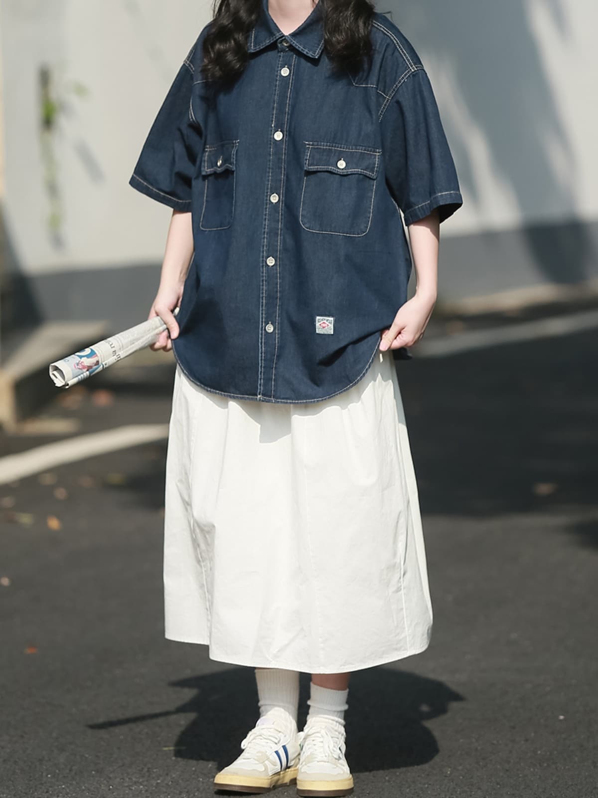 白スカート ゆったりシルエット ロング丈白スカート