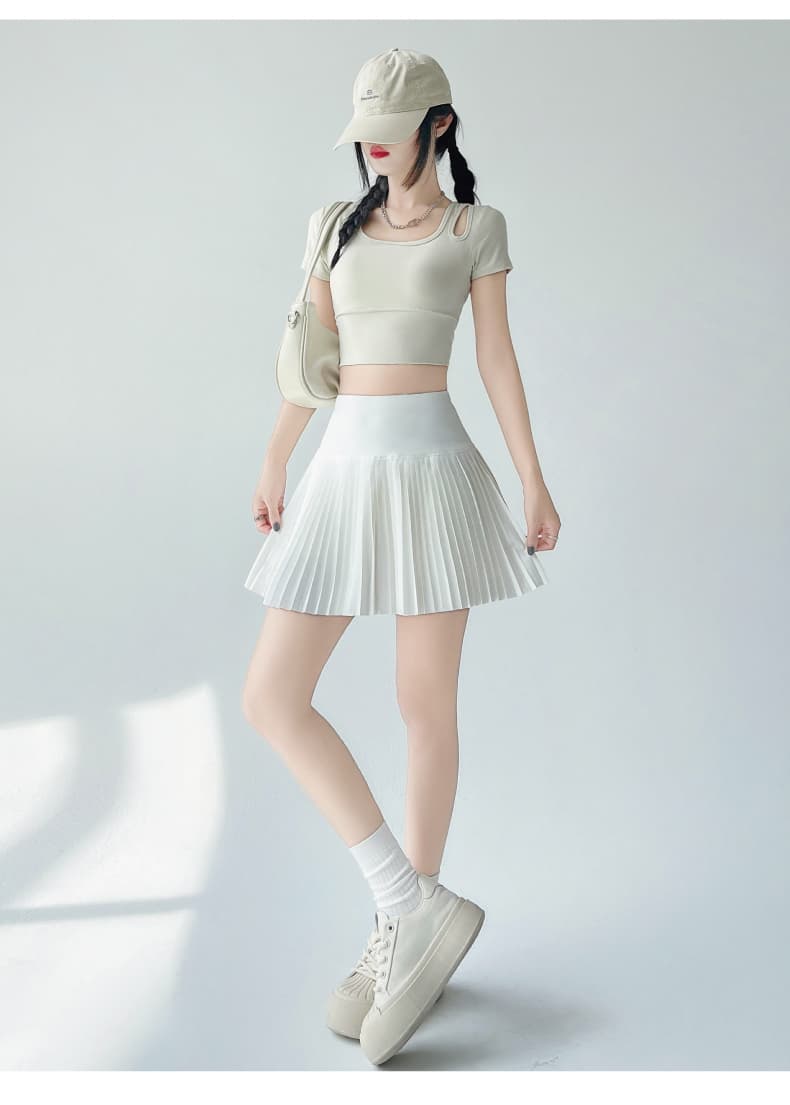白スカート 優雅プリーツミニスカート